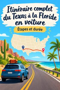 Carte d'un itinéraire routier du Texas à la Floride
