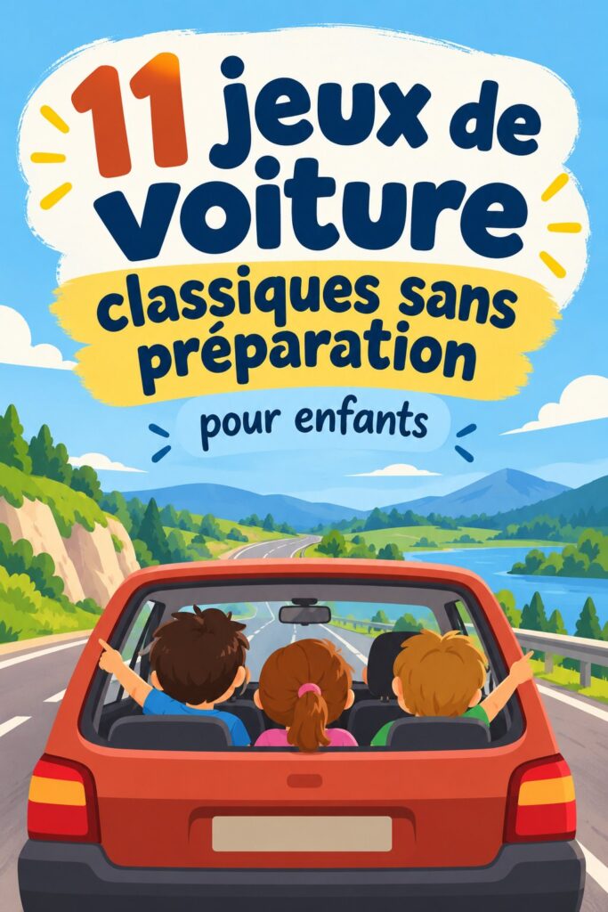 Une maman joue à des jeux de voiture classiques avec ses enfants en voyage.