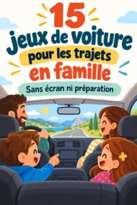 Une famille amusée en voiture jouant à des jeux pendant un voyage