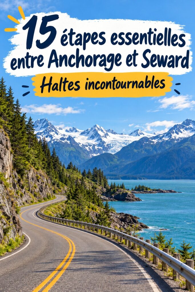 Un road trip magnifique entre Anchorage et Seward en Alaska, montrant des paysages pittoresques.