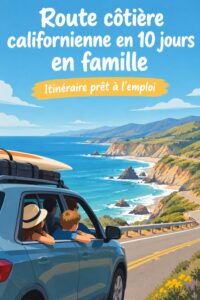 Famille en train de profiter d'un road trip sur la Côte Pacifique devant un paysage à couper le souffle.