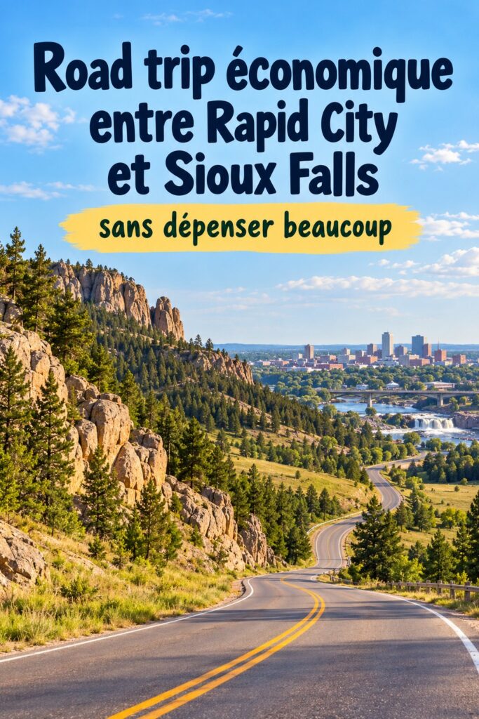 Des paysages pittoresques le long de la route entre Rapid City et Sioux Falls, parfaits pour un road trip économique.