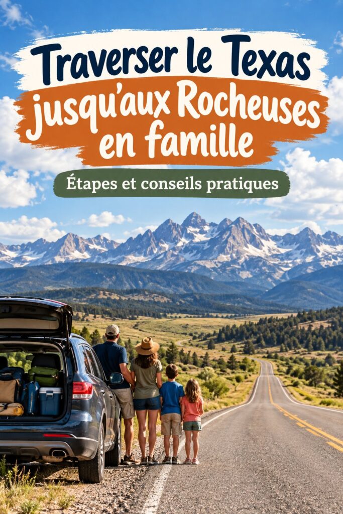 Famille heureuse sur la route vers les Rocheuses