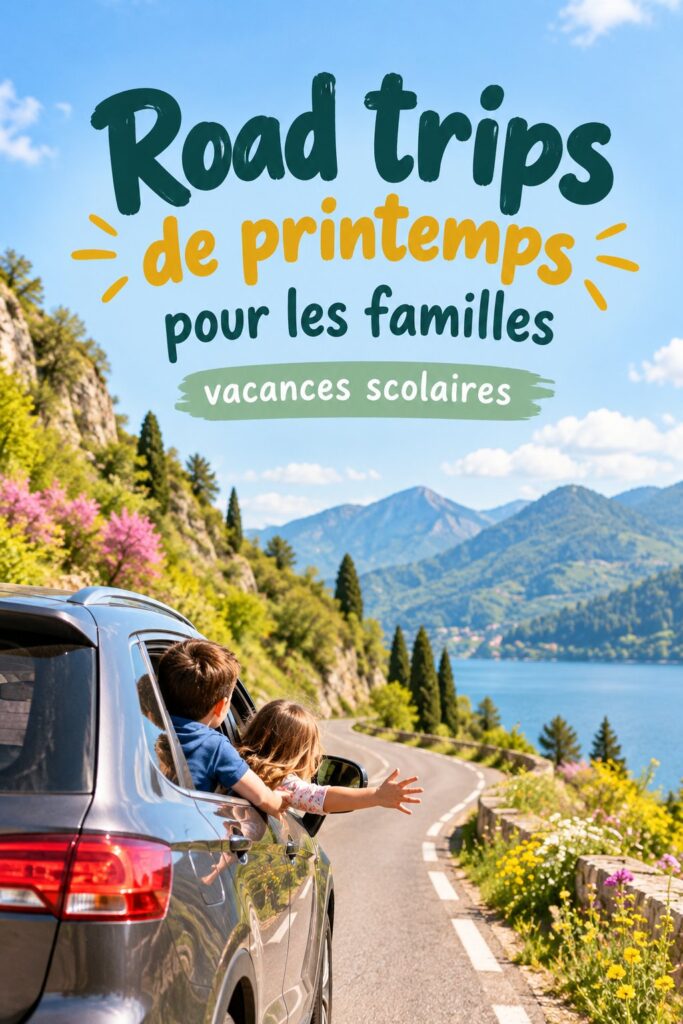 Une famille heureuse en train de planifier un road trip de printemps