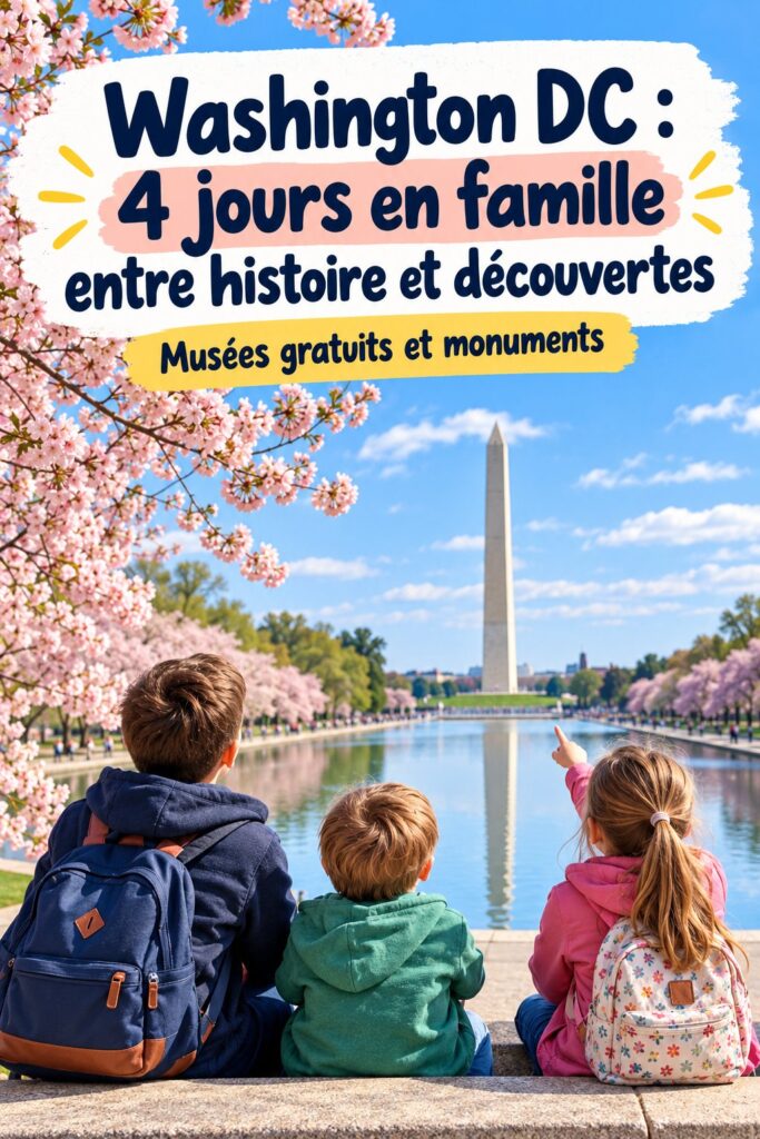 Un groupe familial devant le Lincoln Memorial à Washington DC, symbole de l'histoire américaine.